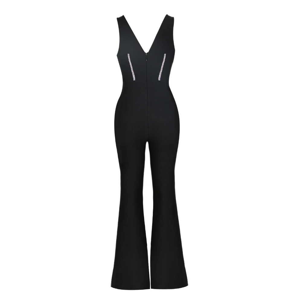 New Fashion Simple Office Lady Jumpsuits Elegant Sleeveless Rhinestone Pantsuits Black Fit Slimming Sets Causal Urban Wear