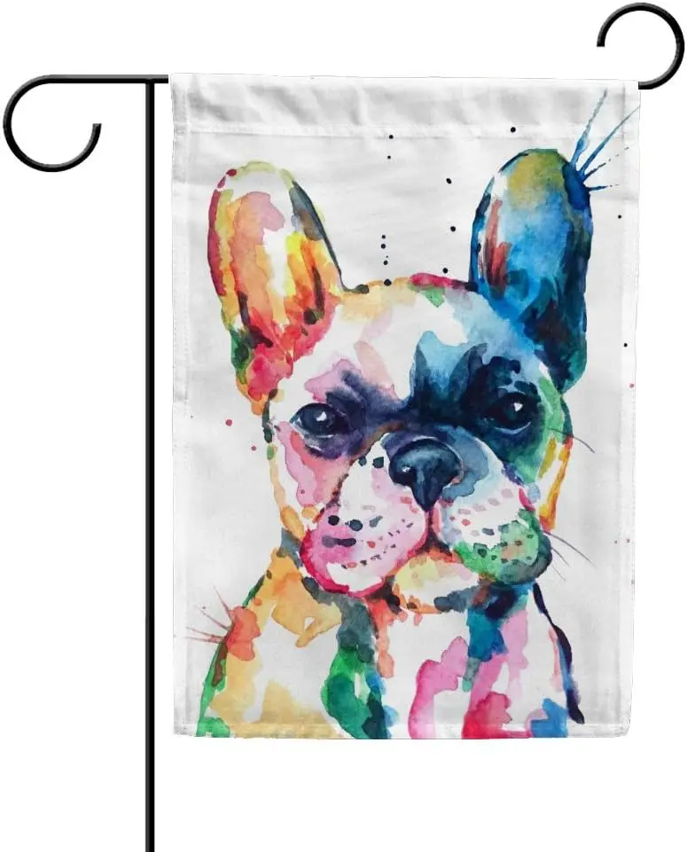 Garden Flag Double Sided Durable Yard Flag, Watercolor French Bulldog Fade Resistant Seasonal Flags, Suitable for Outdoor Home L