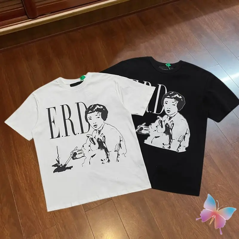 

Summer Black White ERD Tshirts Graffiti Girl Puppy Print Cotton Original Label Short Sleeves Men Women Street Cleanfit T-shirt