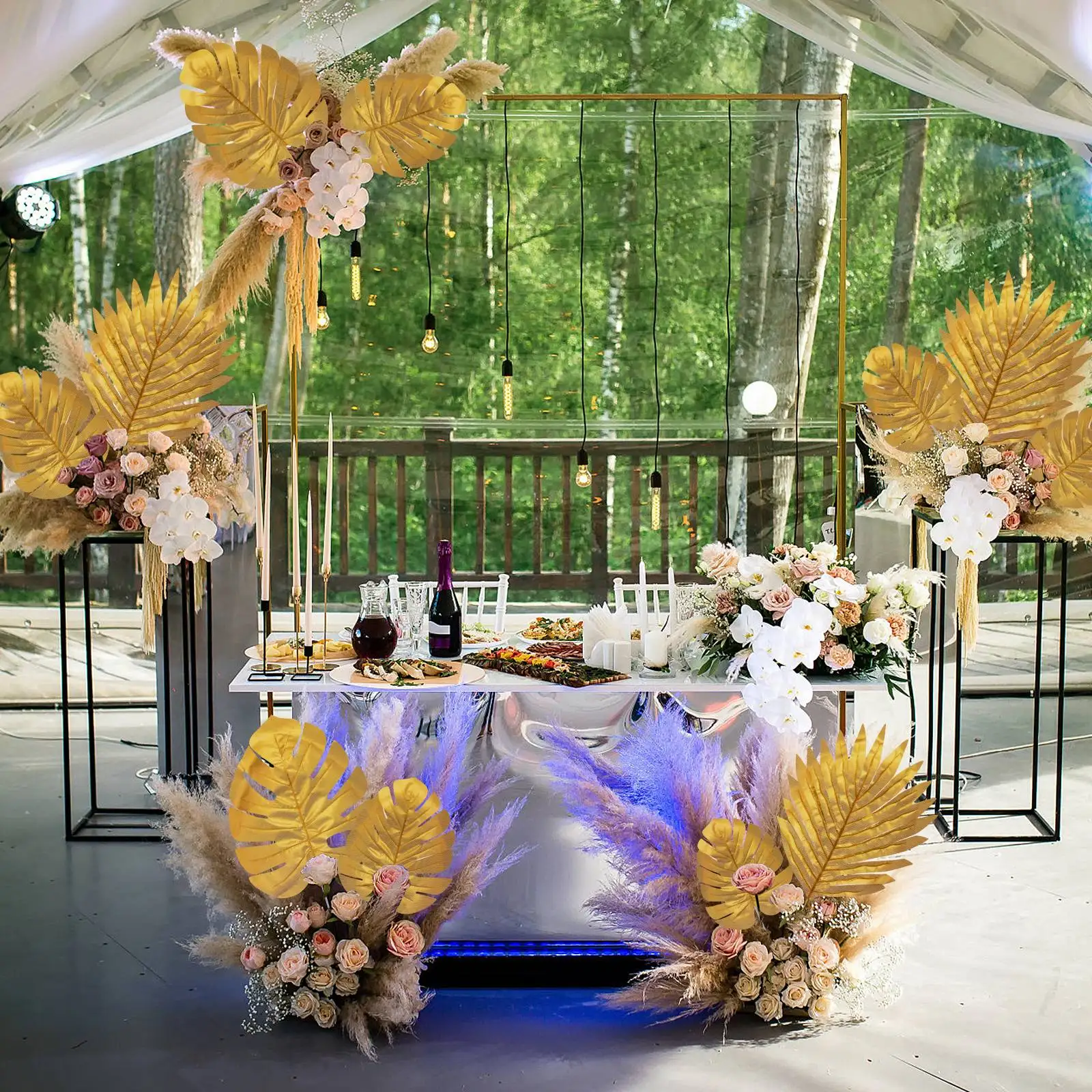 20pcs Artificial Tropical Leaves Decor Golden Turtle Leaf Palm Wedding Party Home Garden Display Simulated Plant