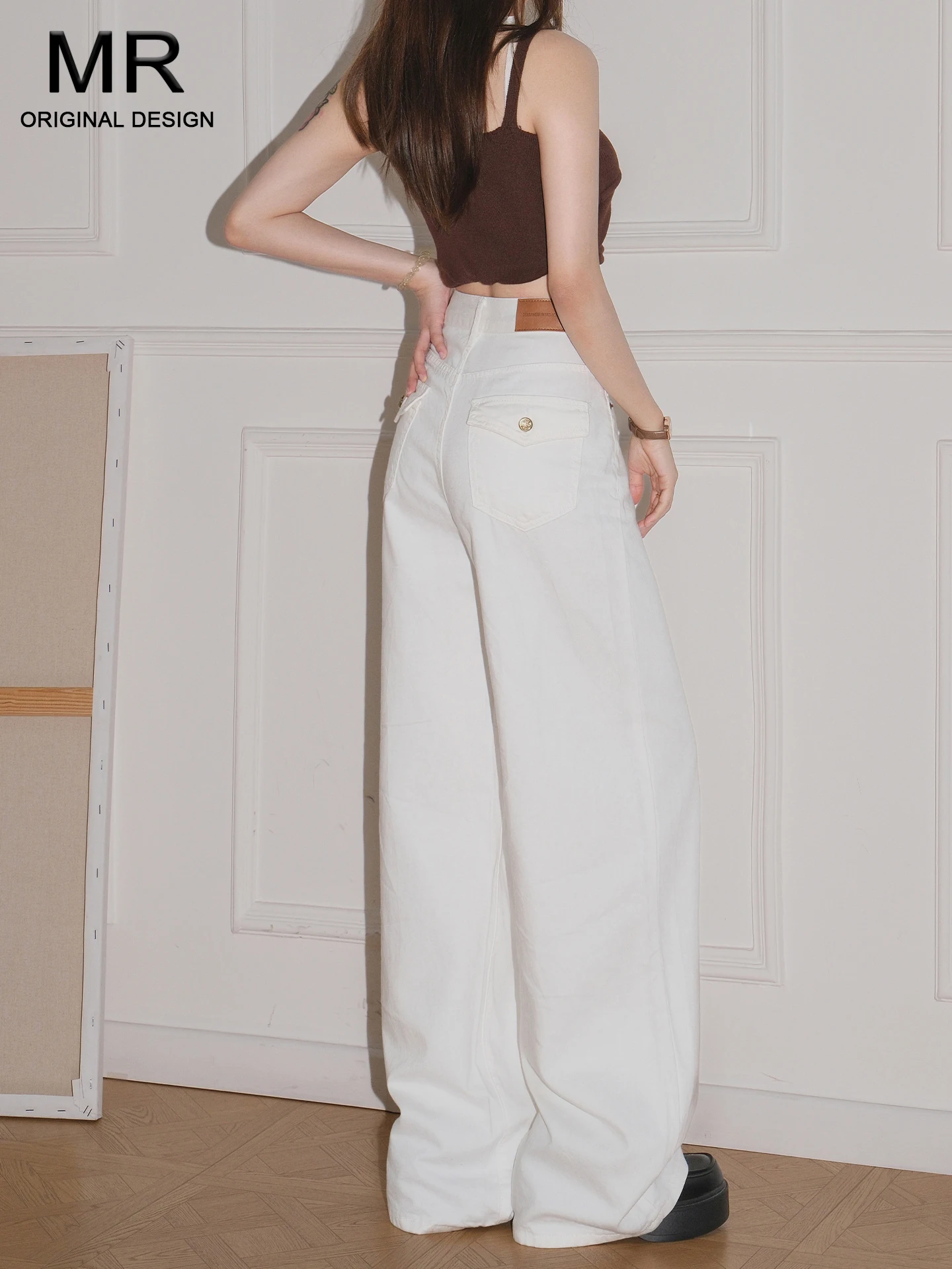 

High Waist Wide Leg Jeans Women's Summer Loose Slimming Denim Pants Three-Resistant Casual American Style Loose Fit
