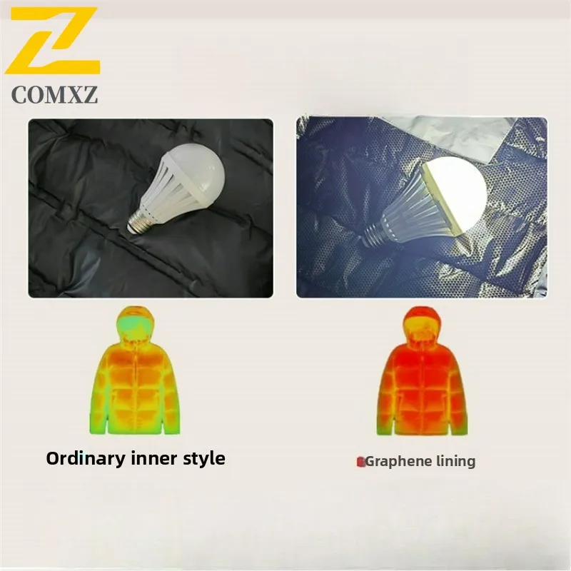 Luxuriöse Herren-gepolsterte Jacke, abnehmbare Kapuze, Schnee, Skifahren, dicker warmer Mantel, Komfort, Camping, Graphen, selbsterwärmender, winddichter Wintermantel