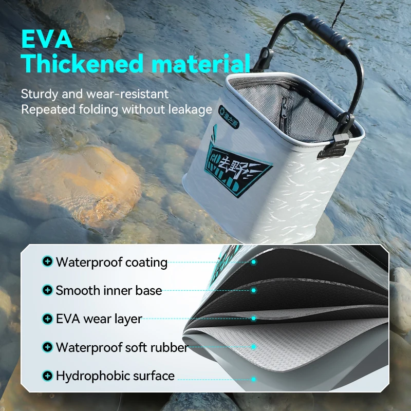 دلو صيد السمك 2 في 1 قابل للطي - دلو بئر حي وطعم محمول، مساحة تخزين سميكة مانعة للتسرب، مدخل سريع التحرير