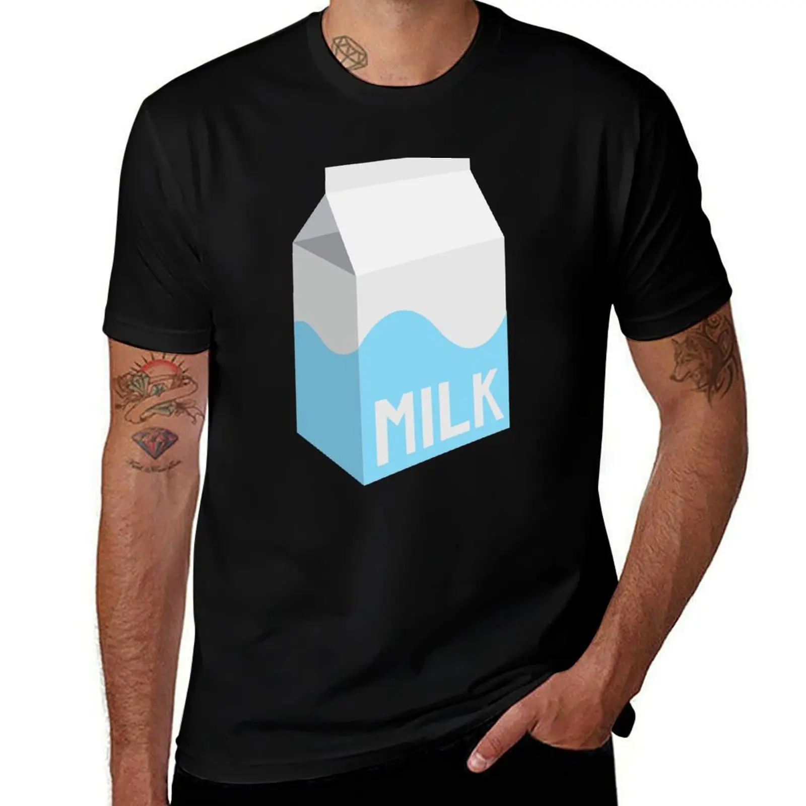 

milk carton with blue design T-Shirt Casual Minimalist Short Sleeve Top