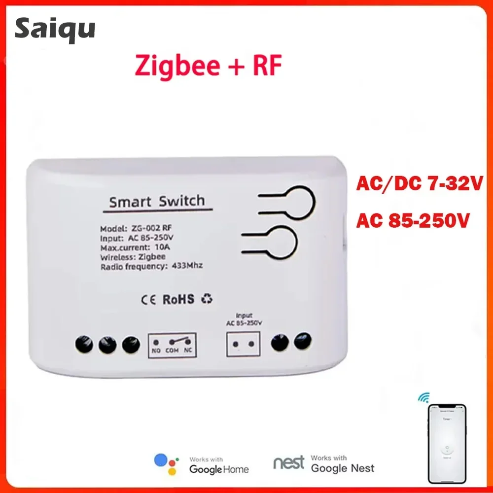 

1CH Tuya Smart Relay Zigbee Receive Module Switch AC/DC 12V 24V RF433 Wireless Remote Control With Smart Life Alexa Google