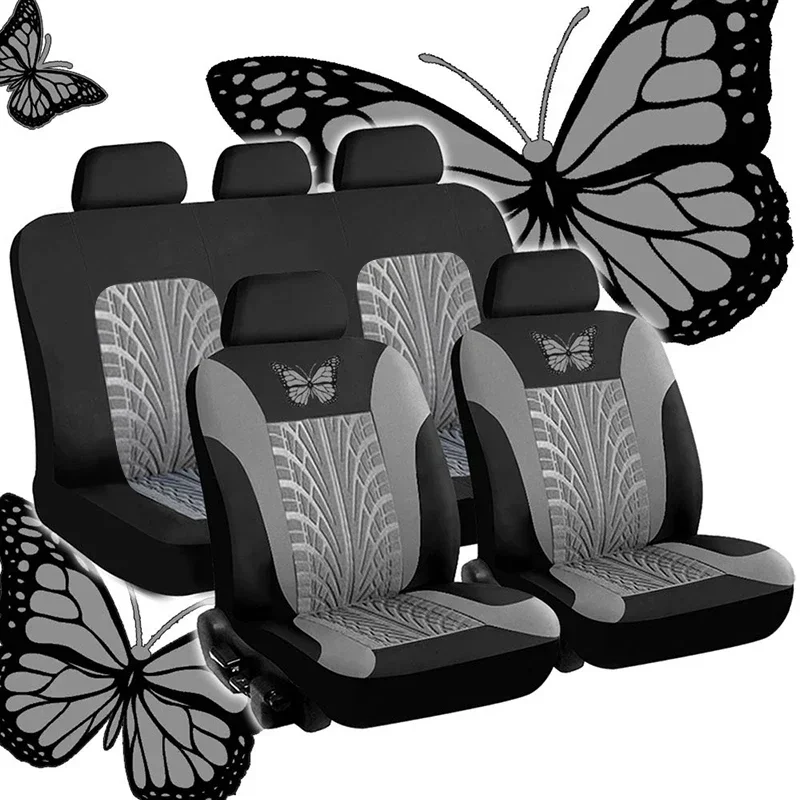 Autositzbezug Komplettset, Universelles Schmetterlingsmuster Stickerei Autositzbezug-Set – Detail 8