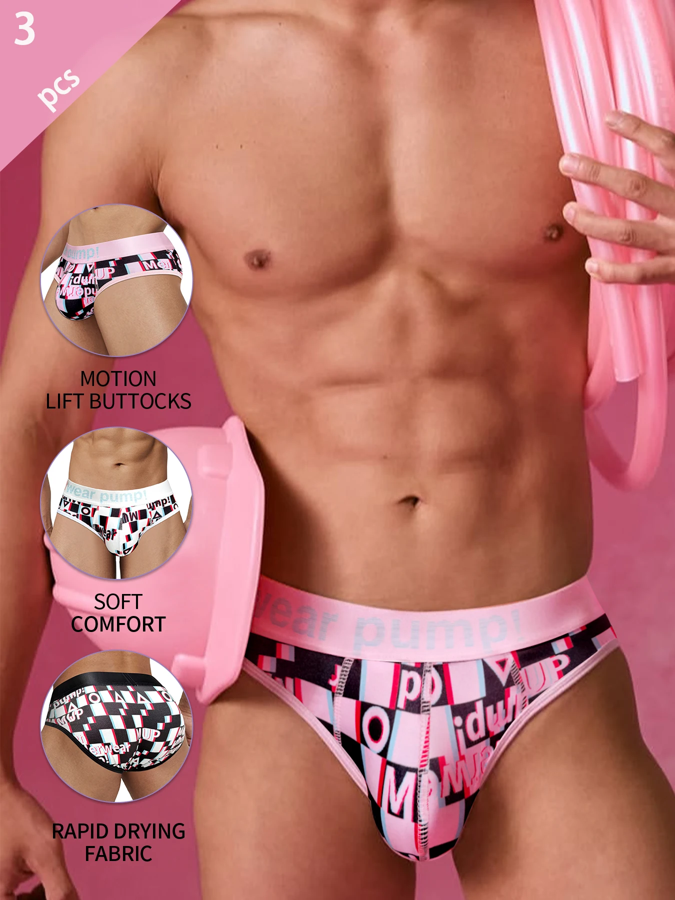 

3PCS Plaid Element Men's Sexy Briefs U convex Print Underwear For Men Fashion Trend Tights Man Underpants Breathable Comfortable