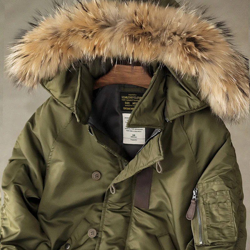 

N2B Pilot Jaet Coat Men Winter Military Sle Retro ort Cotton Clothes Thiened Fur Collar Hooded Workwear Waterproof