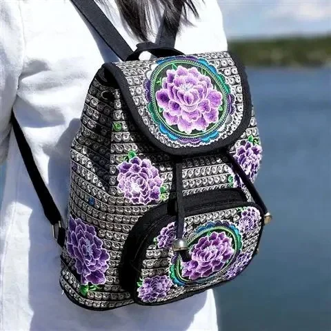 Vintage Embroidery Ethnic Style Backpack Ladies Elegant Handmade Rucksack Shopping Cover Backpacks for Women Mochilas Para Mujer