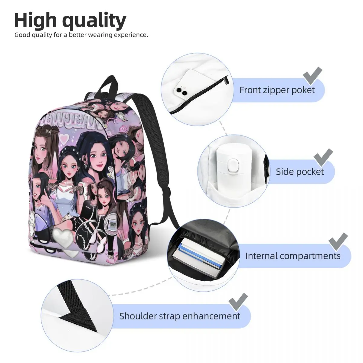 Angel n-new-mochila k-pop de Jeans para estudiantes, morral duradero para adolescentes, escuela secundaria primaria