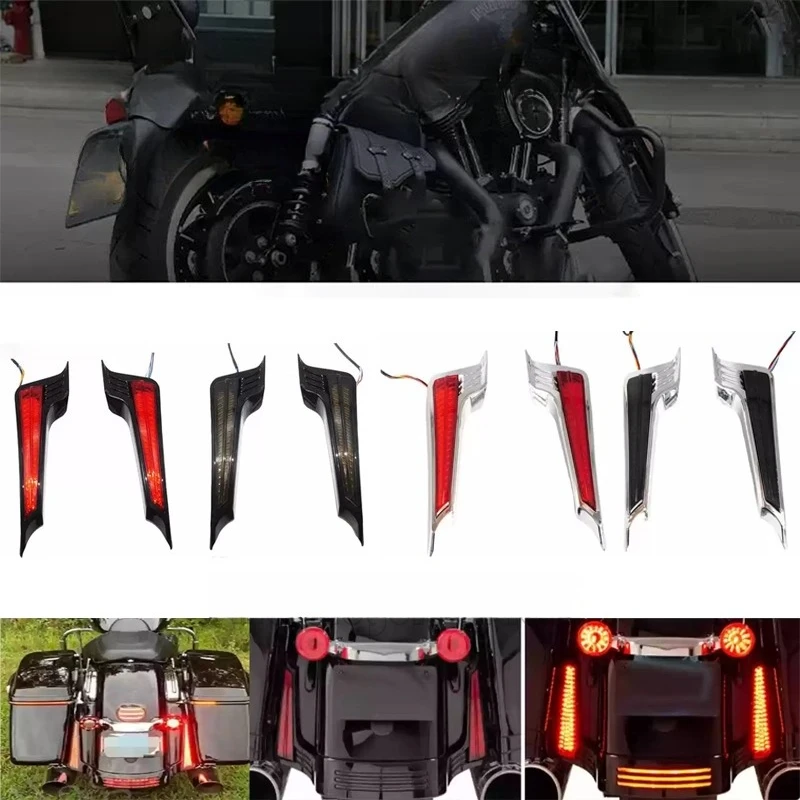 

2xMotorcycle Rear Fender Led Side Lights Filler Panel Turn Signal Brake Lamp For Harley Touring Road King Street Glide 2014-2023