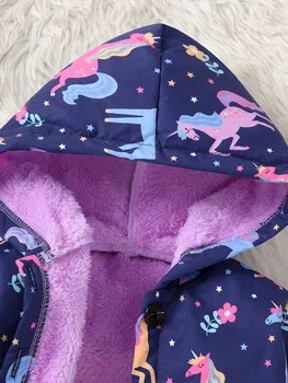 Girls Colorful Fleece Jacket 3 Autumn/Winter Fleece Warm And Cold Proof Girls' Colorful Printed Hooded Jacket For Casual Outings Medium To Long Length Jacket 3