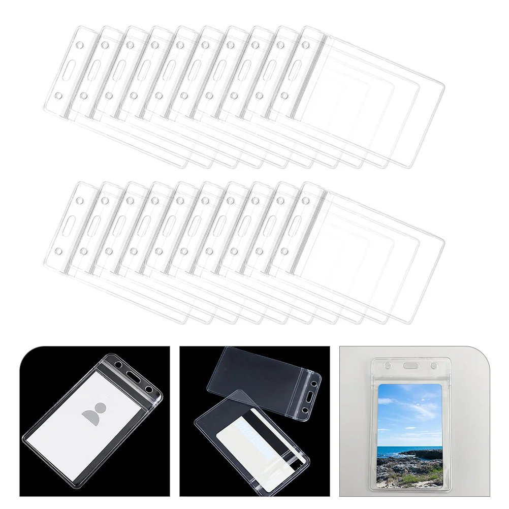 

20pcs Waterproof Id Holder Clear Pvc Card Sleeves Vertical Name Badge Storage For Teachers Nurses Office Employees Plastic Badge