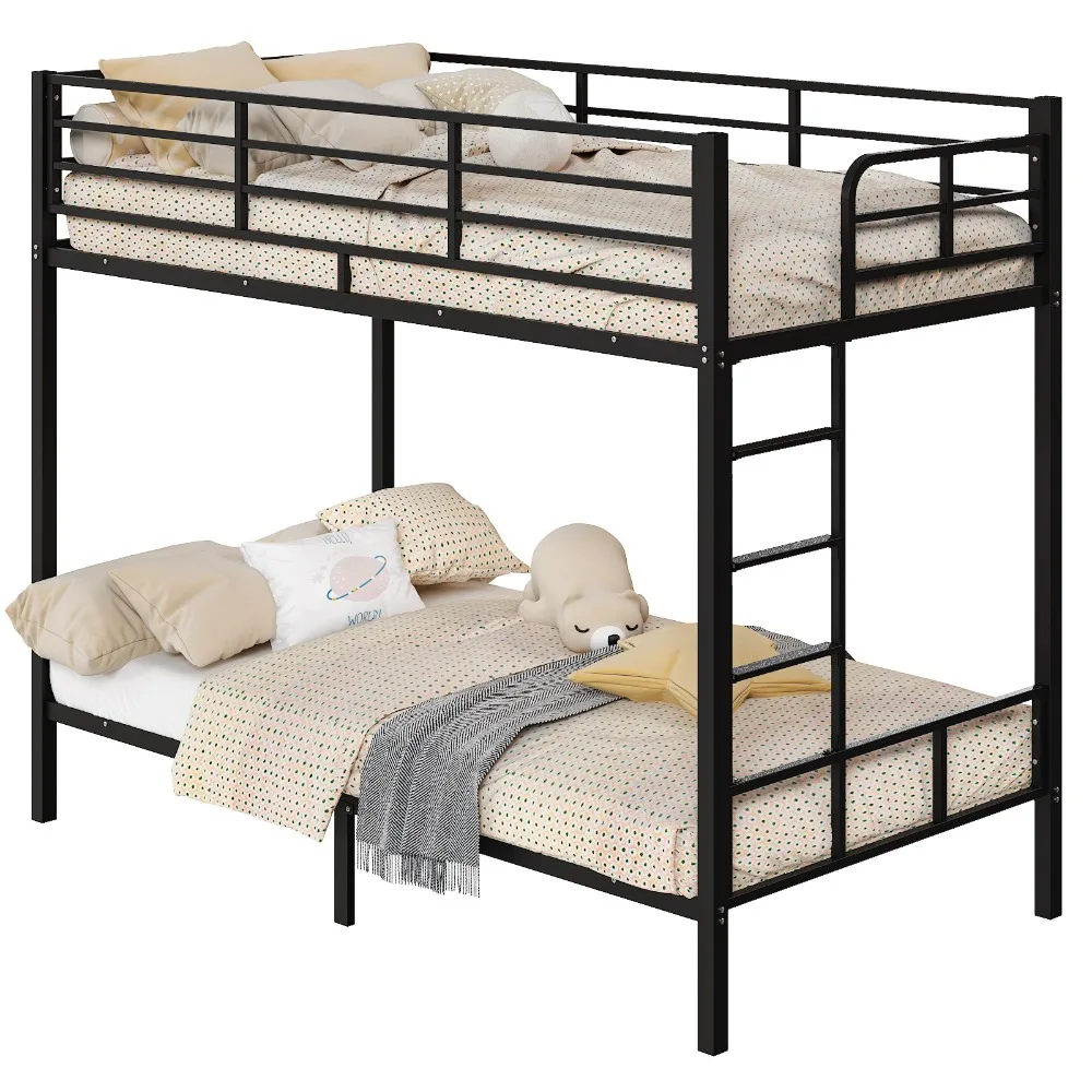 Bunk Bed Twin Over Twin Industrial Twin Bunk Beds Frame with Ladder for Kids