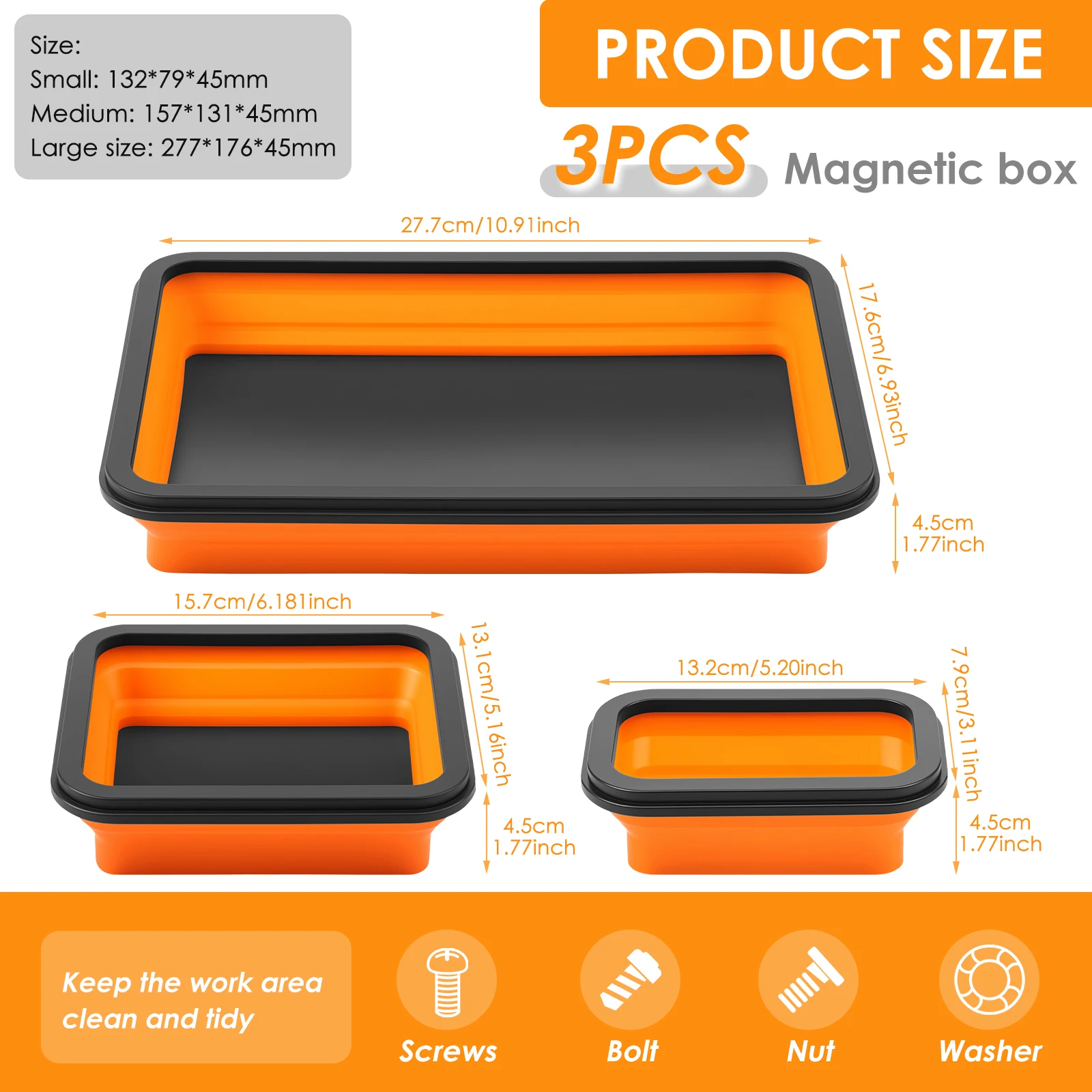 11Inch Collapsible Magnetic Screw Tray Silicone Bowl Tool Part Storage Box Organizer For Plumber Carpenters Disk Storage Plate