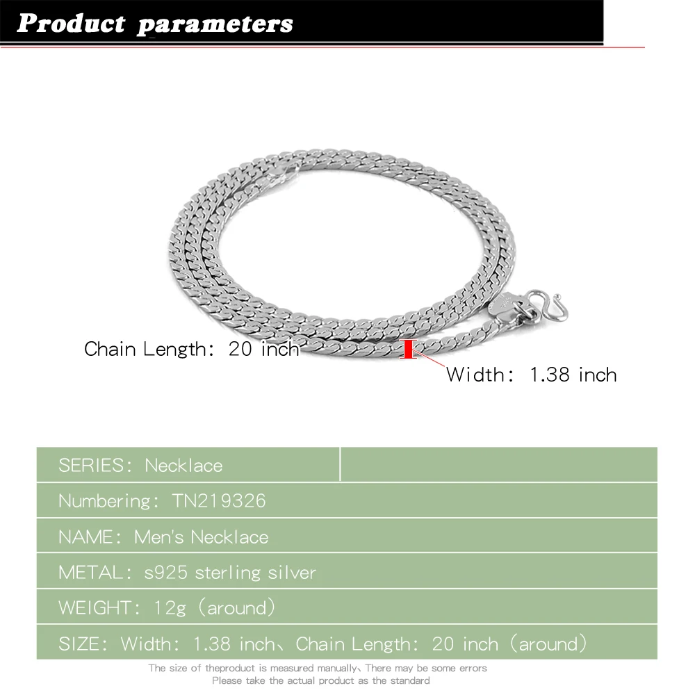 Fashion Simple Jewelry 3.5mm Horse Whip Chain Layer Necklace 925 Sterling Silver Chain Necklace Fine Jewelry Father Husband Gift