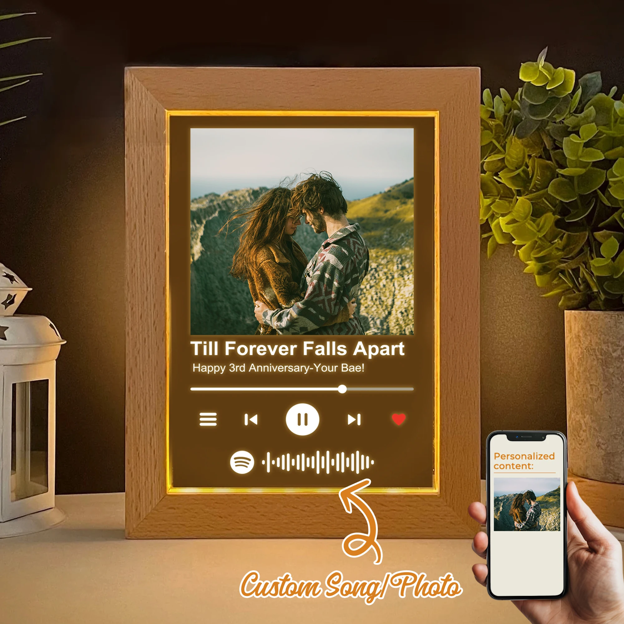 

Personalized Couple Anniversary LED Night View Photo Frame Custom Gift Family Living Room Bedroom Dining Room Home Decor