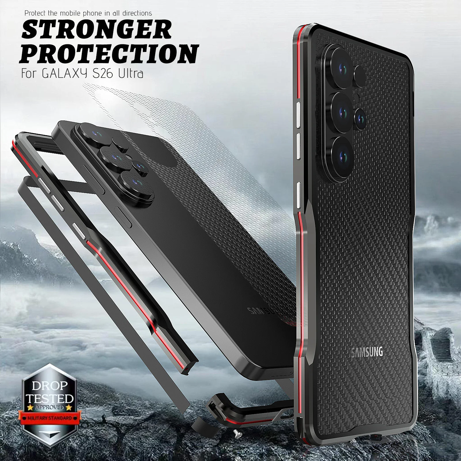 

For Samsung Galaxy S26 Ultra Metal Case Bumper,Slim Metal Frame Backless, 4 Corner Shockproof Metal Frame Case