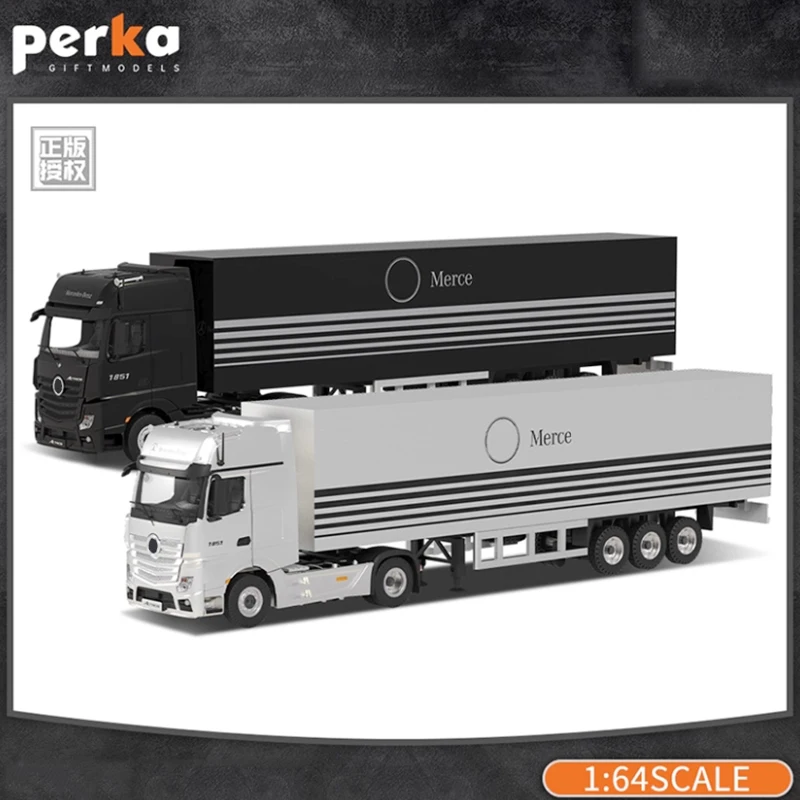 Perka Diecast 1:64 Scale Container Truck Tractor Alloy Engineering Car Model Display Collectibles Souvenir Decoration Boy Gift