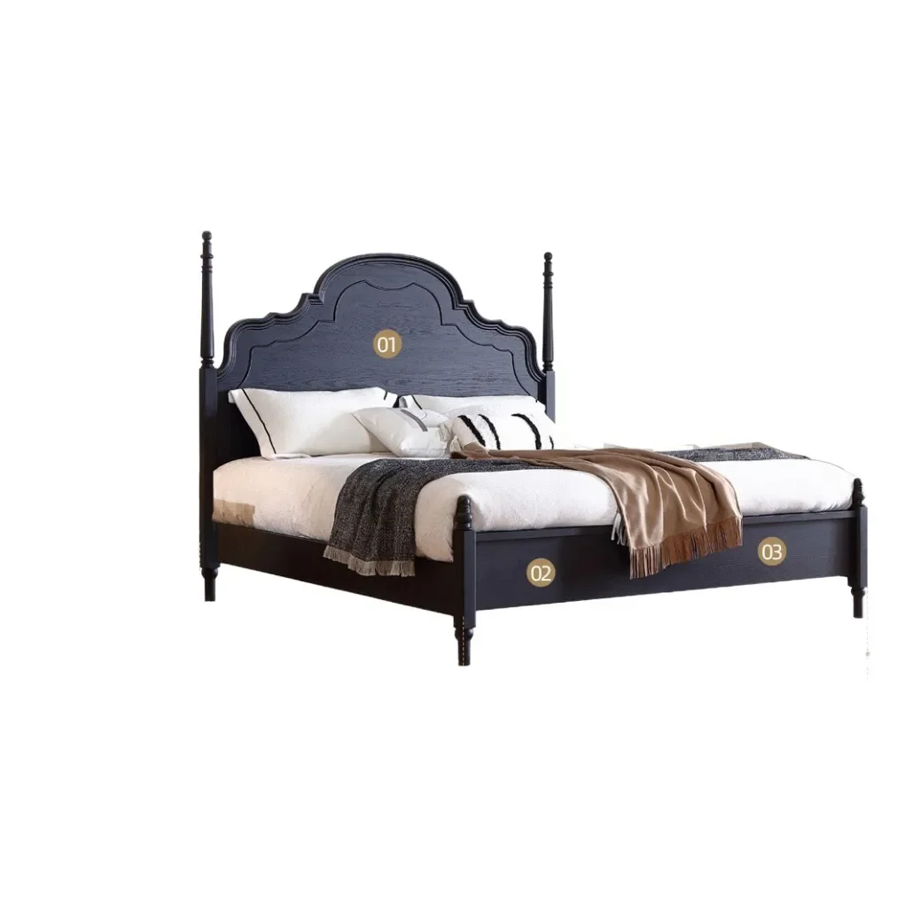 

Medieval red oak, all solid wood bed, black double bed, wedding bed bedroom furniture