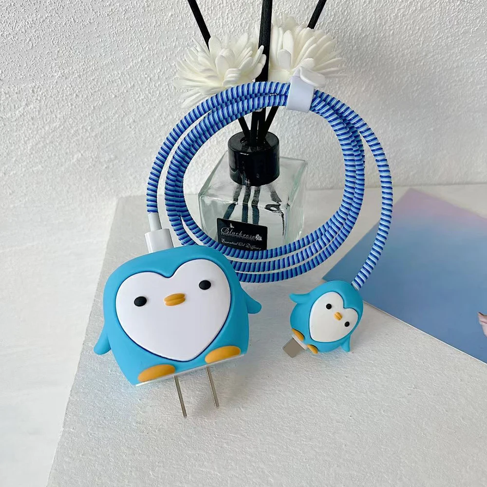 Cute Penguin 20W 18W Charger Cable Protector For iPhone 14 15 16 13 12 11 Fast Charging Covers USB Data Cable Line Protection