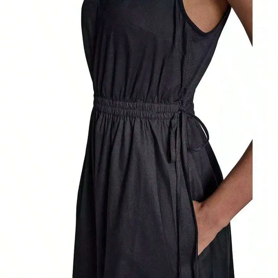

Womens Cotton Sleeveless Midi Dress With Drawstring Waist