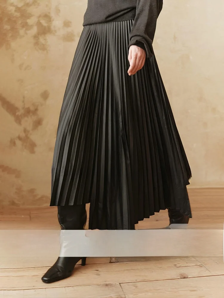 

Юбка COOBLOOM Hanrted плиссированная А-силуэта с асимметричным подолом из искусственной кожи, повседневная, с высокой талией, женская