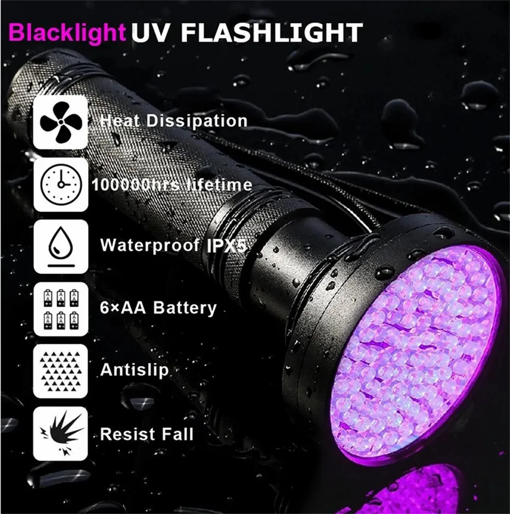 128LED 395nm UV Flashlight High Power Ultraviolet UV Torch Ore Pet Stains Invisible ink Scorpion Marker Fluorescent Purple Light