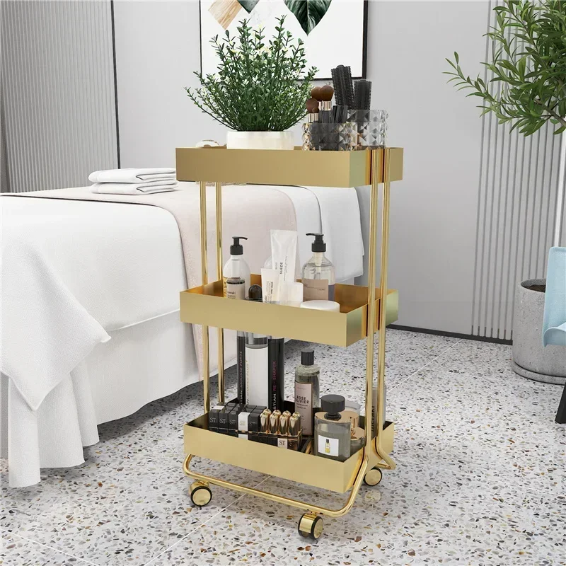 Light Luxury Beauty Salon Wheels Trolley Beautiful Eyelash Nail Barbershop Tool Trolley Home Bathroom Storage Rack