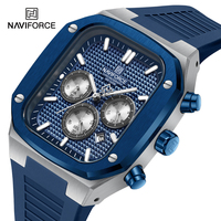 NAVIFORCE Business Men's Soft Silicone Strap Wristwatches Water Resistant Quartz Chronograph Man Watches with Square Dial NF8037