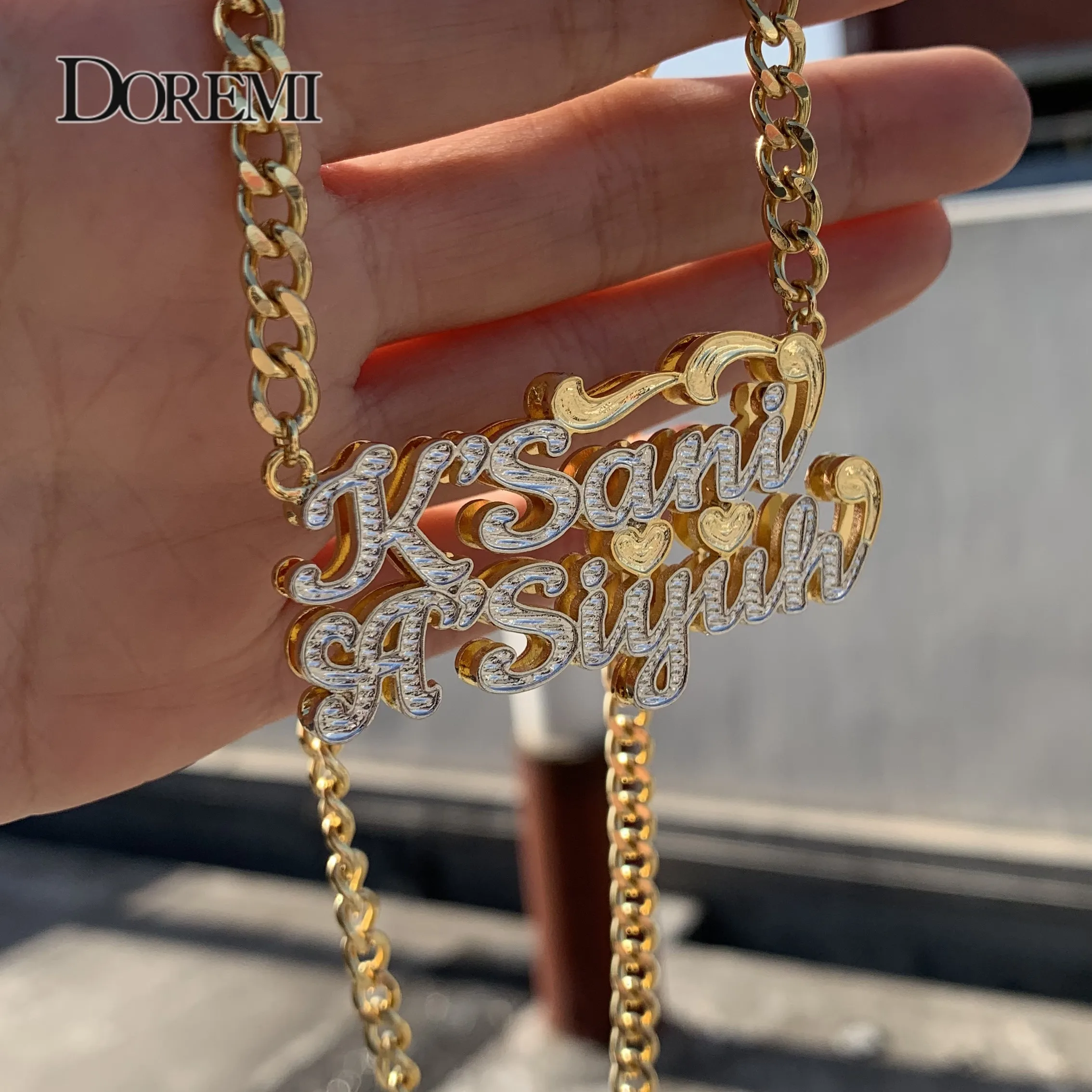 Double Layered 3D Personalized Necklaces Choker Name Necklace Custom Necklace Gold Plated Nameplate Women Cuban Name Chain