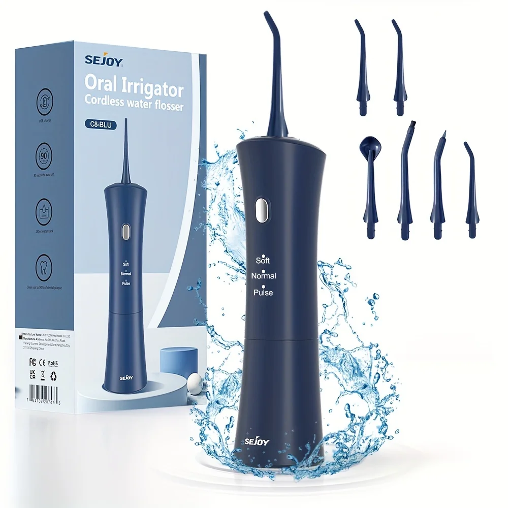 Sejoy Water Flosser Teeth Cleaner Dental Floss Oral Irrigator 3 Modes 6 Jet Tips Cordless Teeth Cleaner Picks For Cleaning Water