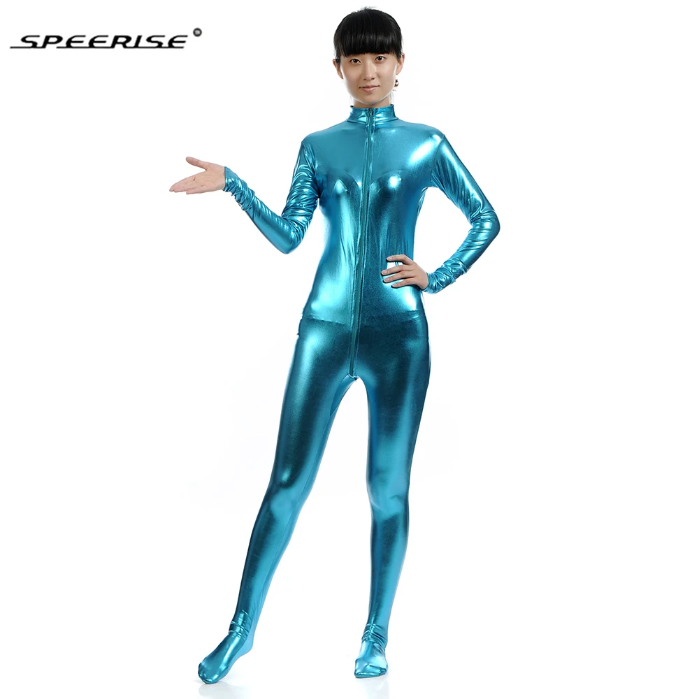 Speerise Women's Metallic Full Body Unitard Tights Zipper Shiny Jumpsuit Performance Clubwear Halloween Costumes Fancy Dress