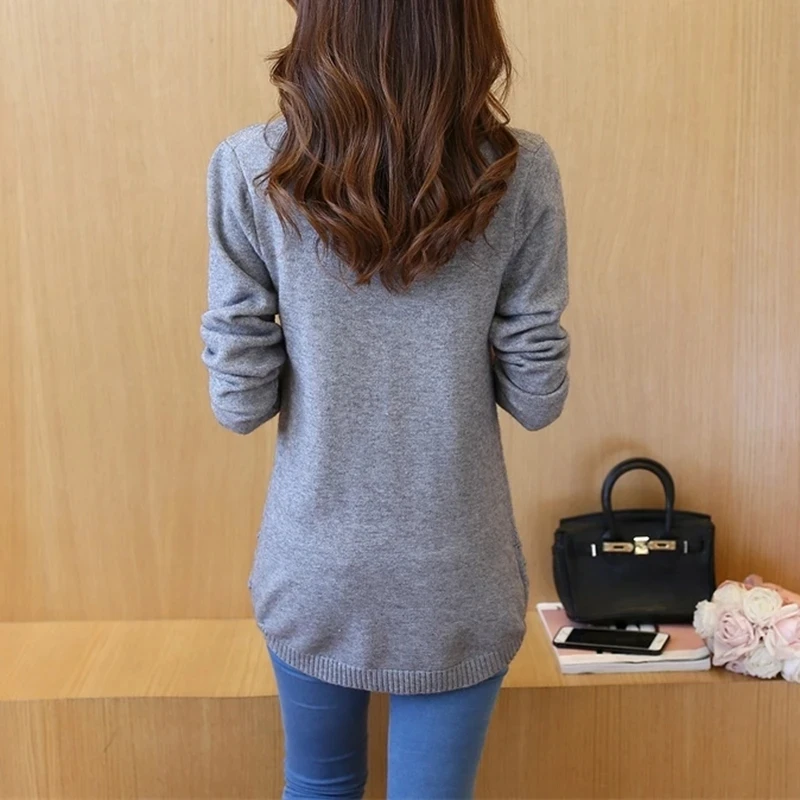 Knitted Jumper Autumn Winter Tops O-neck Long Sleeve Pullovers Casual Warm Women's Sweaters Midi Long Slim Sweater Girls