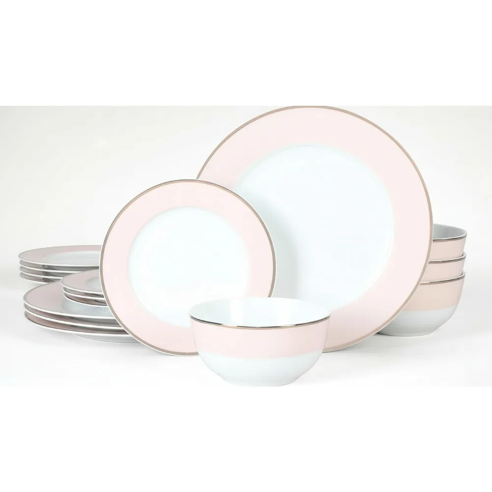 

Элегантный фарфоровый набор посуды из 12 предметов розового и золотого цвета — устойчивый к сколам на 4 штуки, идеальный подарок