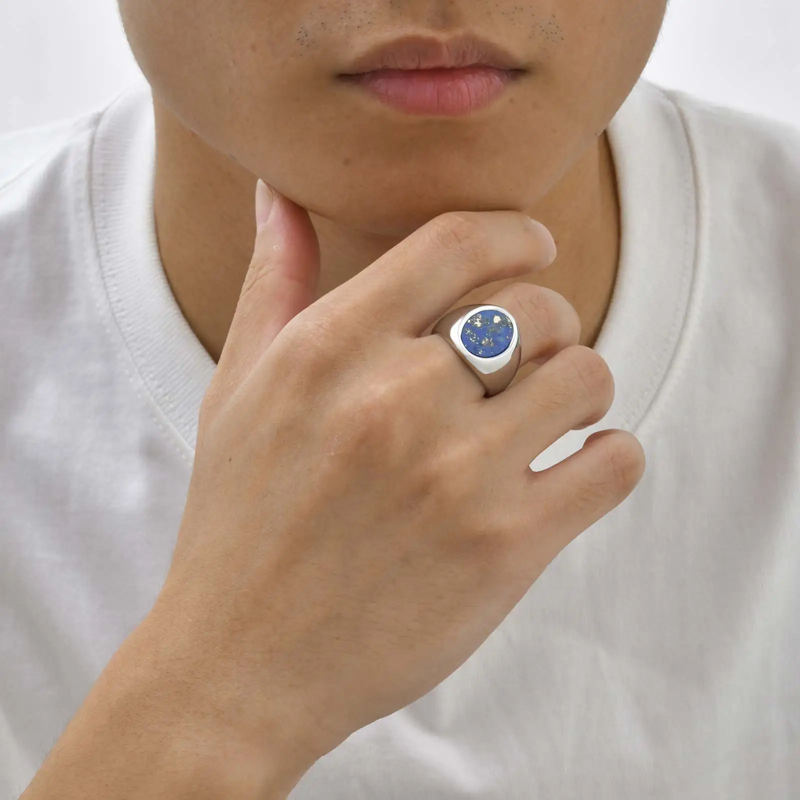 Men's High Quality Stainless Steel Rings Natural Stone Fashion Round Signet Rings for Men Women Father Teens Simple Jewelry Gift - Image 3