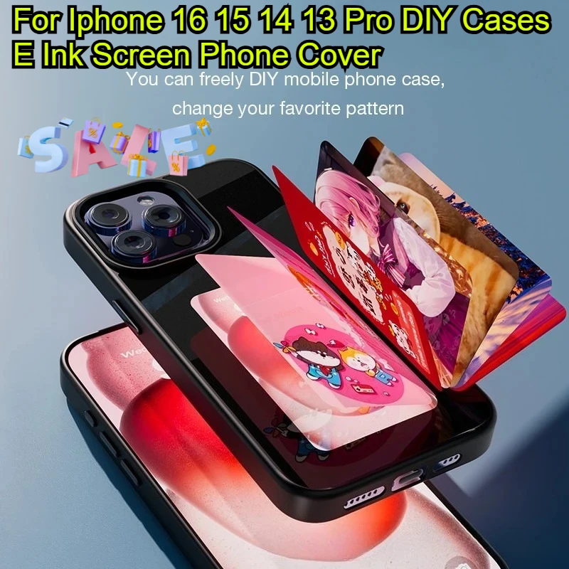 

For Iphone 16 15 14 13 Pro DIY Cases E Ink Screen Phone Cover Cartoon Girl Fundas Battery Free New-tech NFC Function Phone Case