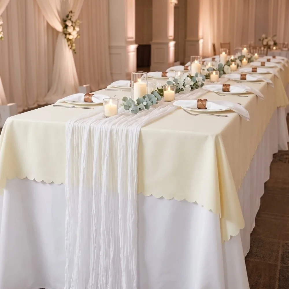 90x400cm Cheesecloth Table Runner Soft Smooth Fabric Polyester Fiber Gauze Tablecloth Delicate Cutwork Fabric Table Runner