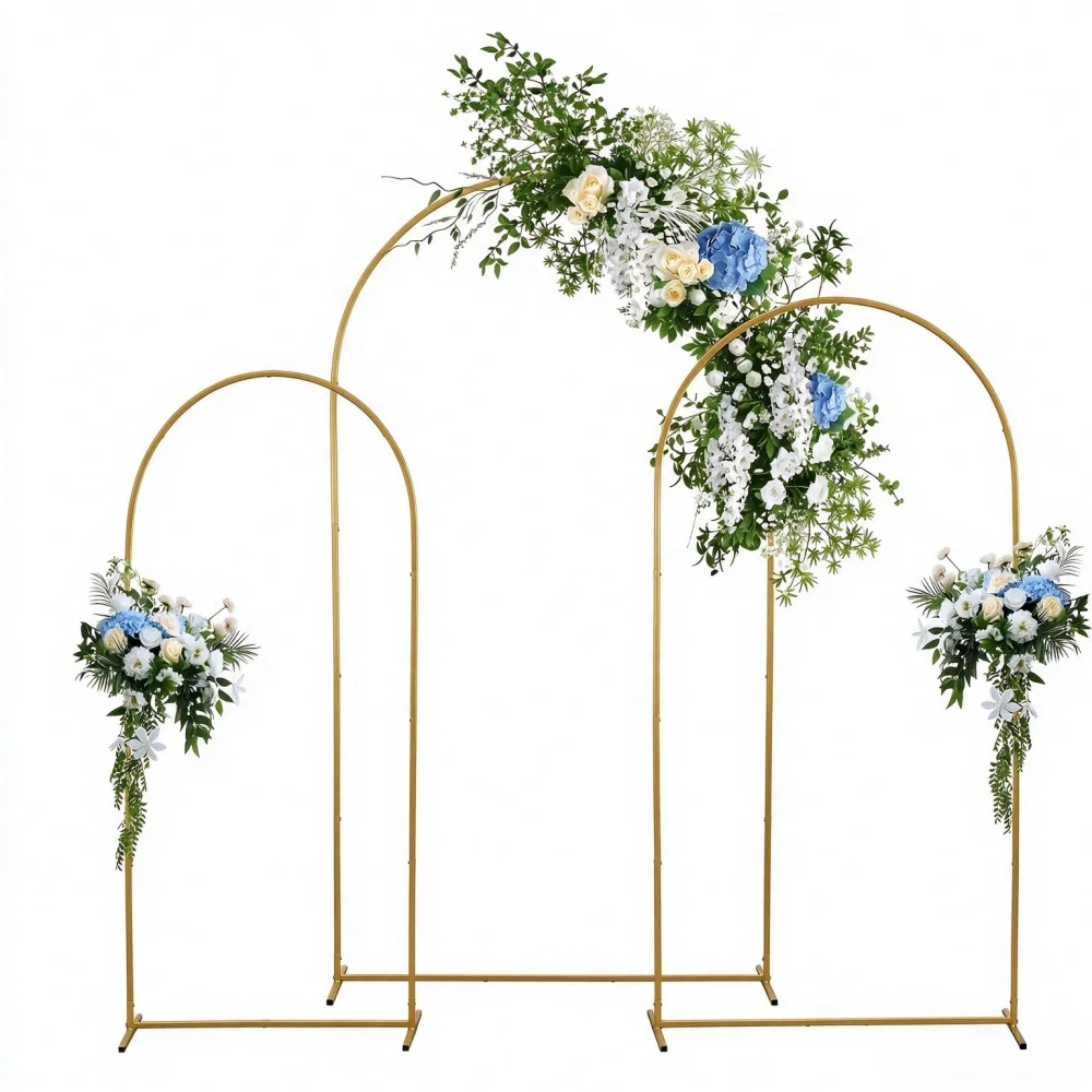 3Pcs Golden Arch Backdrop Stand 7.2/6.6/6FT, Metal Wedding Arch Frame for Party Wedding Photo Background Decor