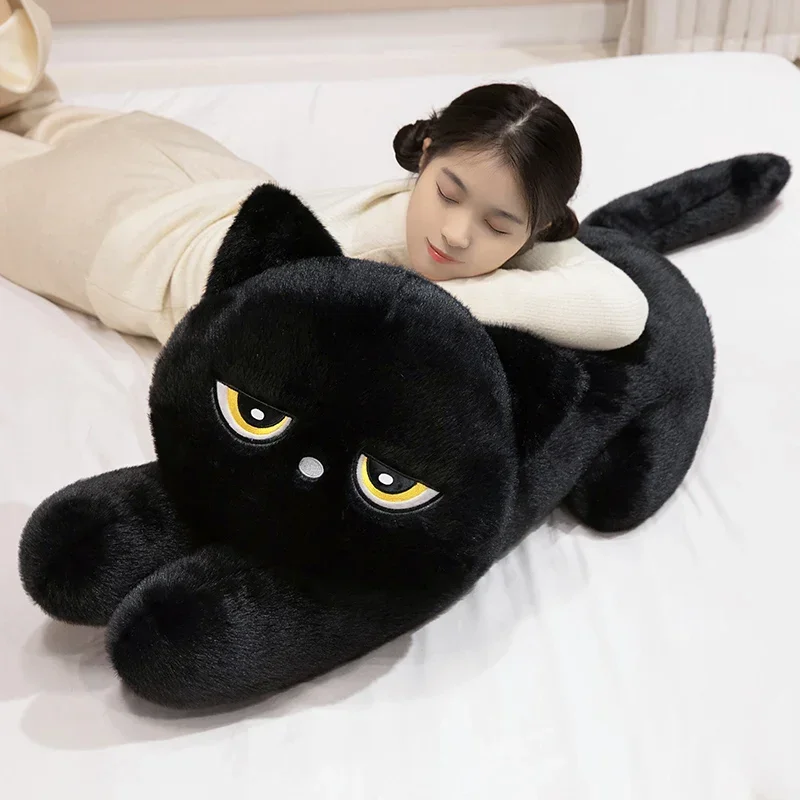 Cute Cartoon Animal Black Gray Cat Plush Long Pillow Kawaii Kitty