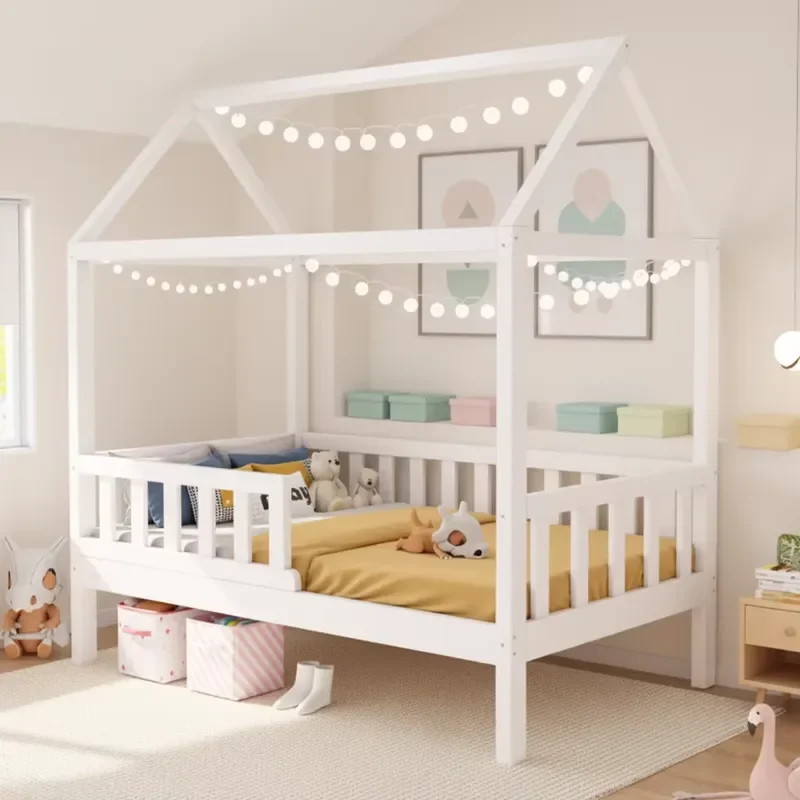 Contemporary Montessori Frame Design Wood Children Beds Apartment Bedroom Furniture Set Drawer Single