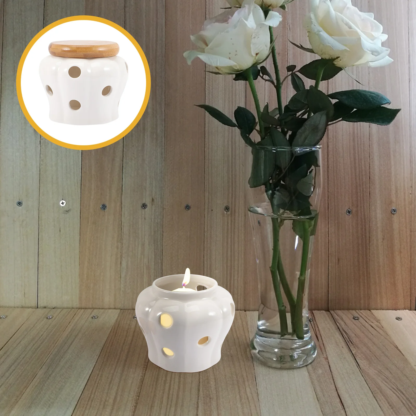 

Ceramic Windproof Hollow Holder Decorative Stand for Home Office Temple Desktop Centerpiece with Smooth Surface