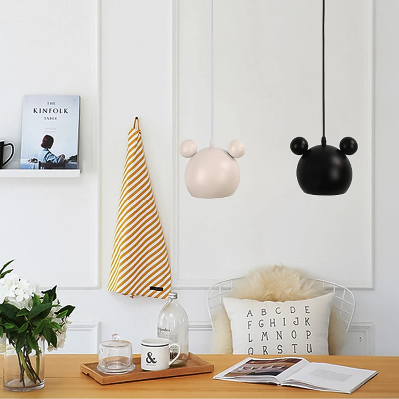 Moderne Mickey Anhänger Lichter Bunte Eisen Hanglamp Für Esszimmer Schlafzimmer Baby Zimmer Nordic Wohnkultur E27 Leuchte Suspension