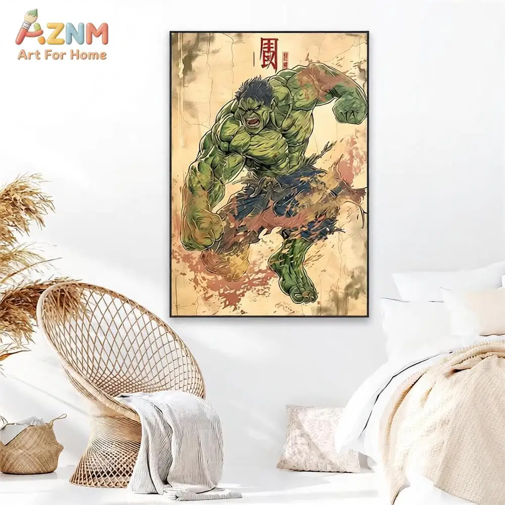 Deadpool Wolverine Art Poster Superhero Hulk Classical Japanese Style Prints Iron Man Spider Man Canvas Painting Decor