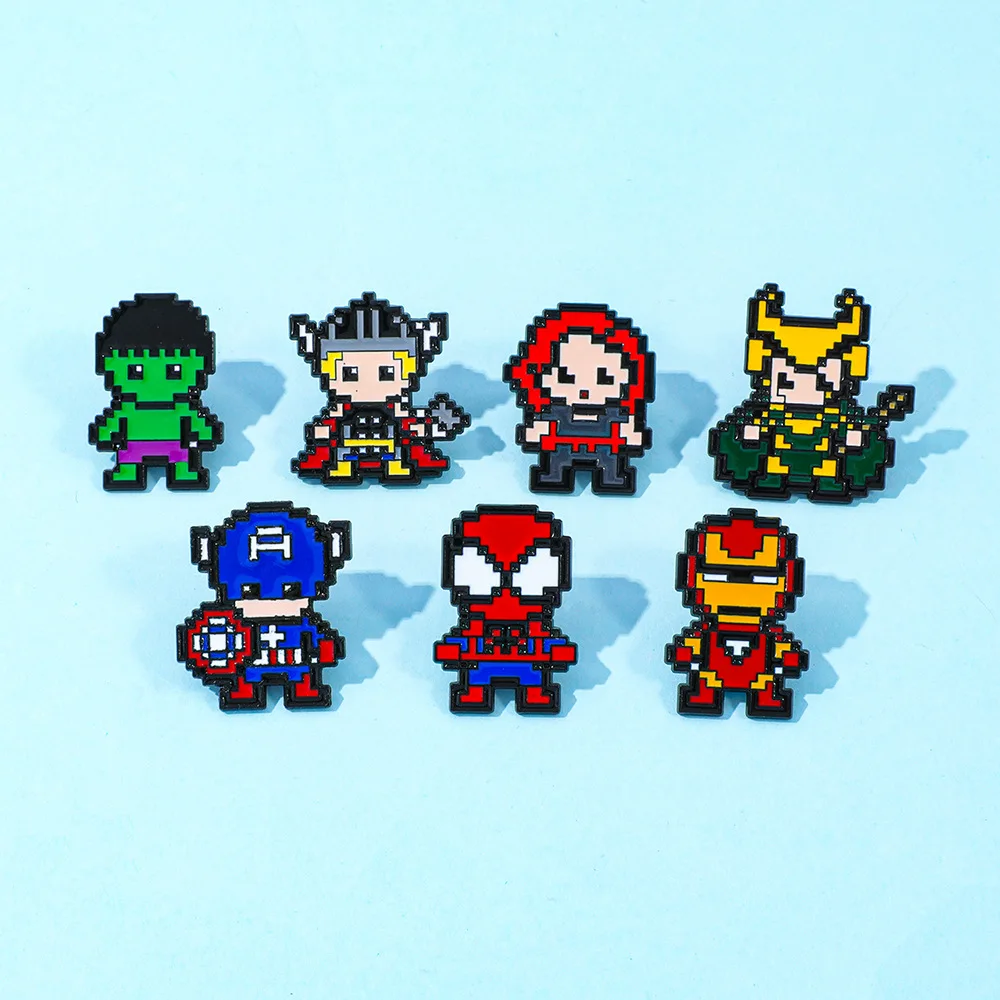 Cute Cartoon Superhero Metal Badge Avengers Pixel Wind Iron Man Spider Man Alloy Brooch Y2k Fashion Toys Anime Frind