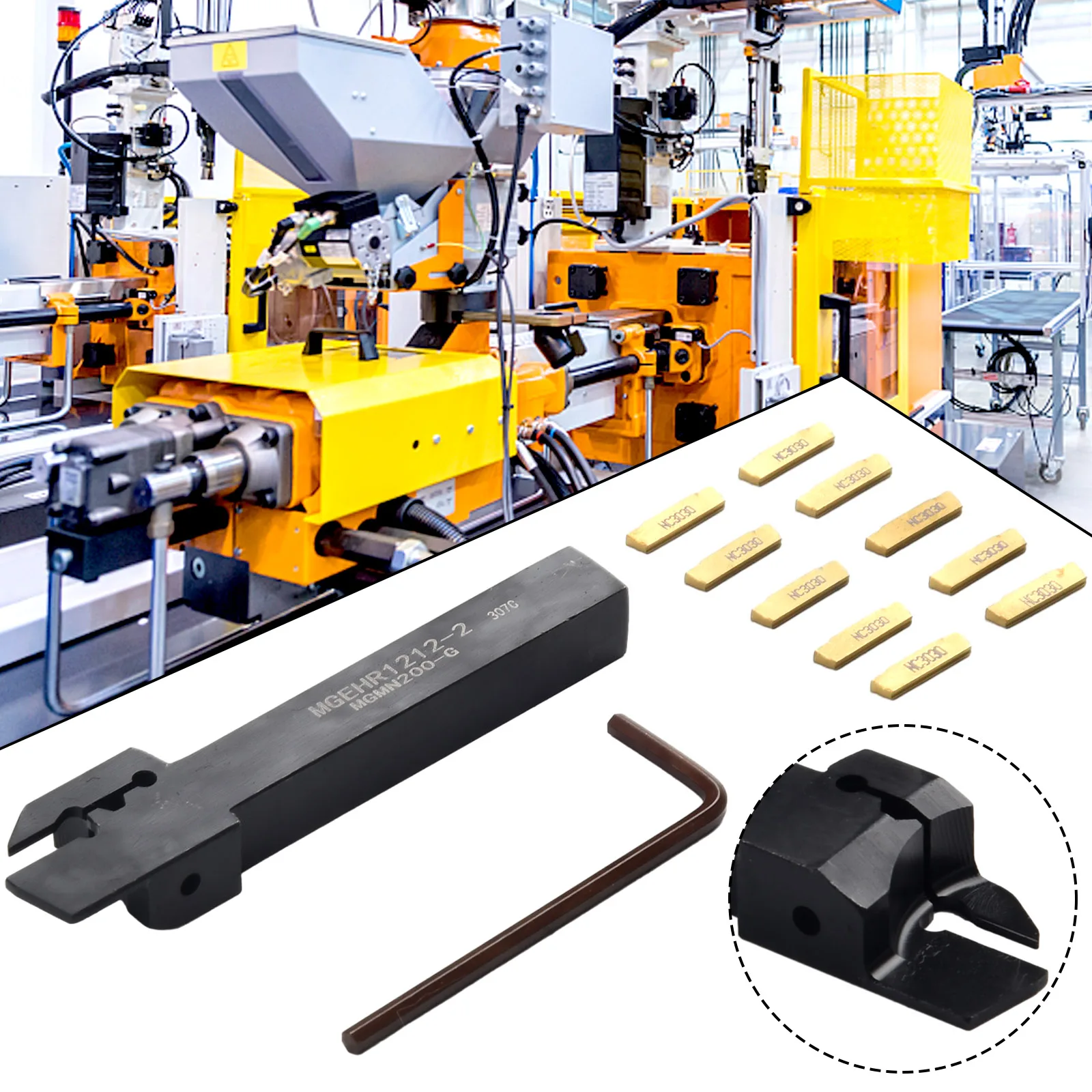 

Carbide Lathe Cutter Holder MGEHR1212-2 MGMN200 Wrench 10Pcs 2mm Blade Grooving Inserts Kit L shape Latest New