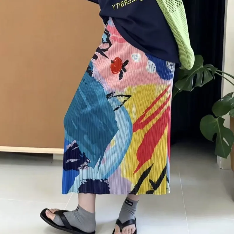 Miyake Pleated 2026 Original New Summer Elastic Waist Skirt Pleated High School Style Long Skirt with Three-dimensional Texture