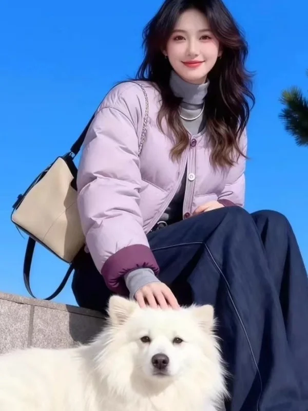 

2026 New Commuter Sle ort Cotton Jaet Women's Casual Loose Fit Faion Simple Mosaic Color Blo Korean Version Outerwear