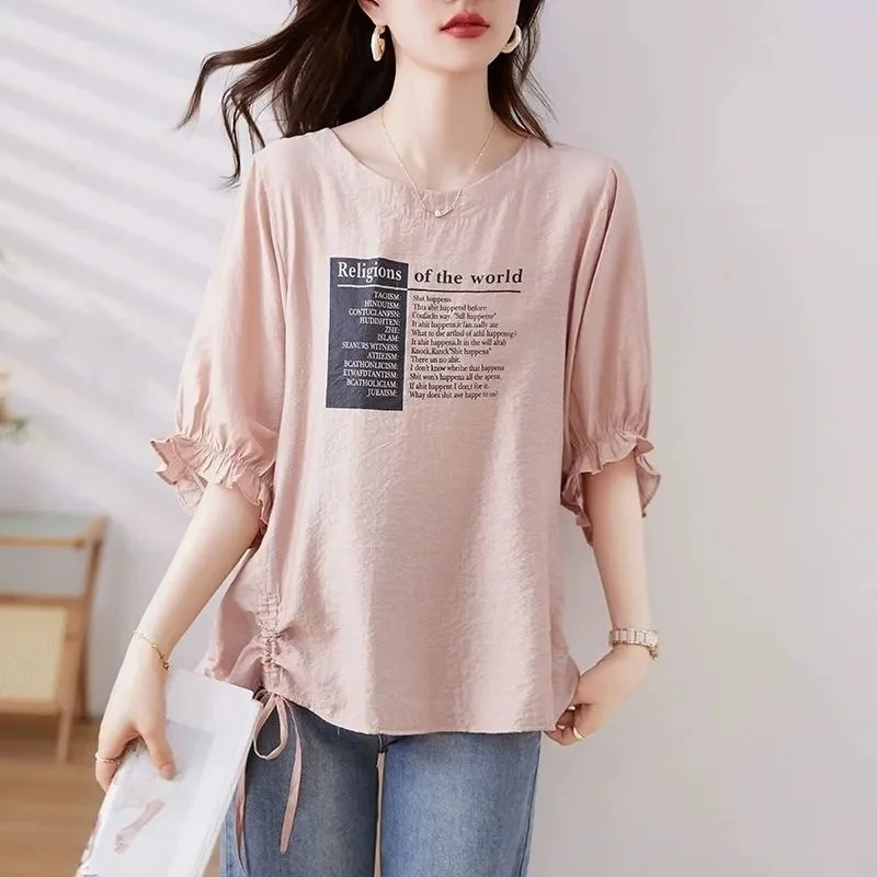 Losse ronde T-shirt plus size zomer nieuw bedrukt casual top voor grote maten vrouwen comfortabel losvallend model