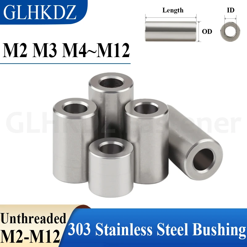 

M2 M3 M4~M12 303 Stainless Steel Bushing Washer Gasket Unthreaded Round Hollow Standoff Spacer Sleeve Thickened Style L=1-20mm